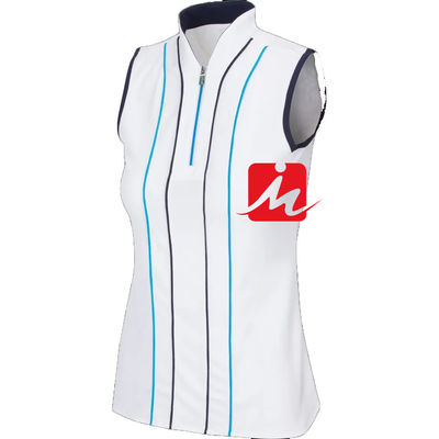 قميص بولو نسائي بياقة واقفة 1/4 سحاب في منتصف طباعة مخصصة بلا أكمام